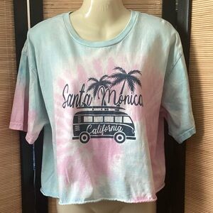 💗 Santa Monica Tie-Dye Crop T-Shirt Sz L cotton cropped tee